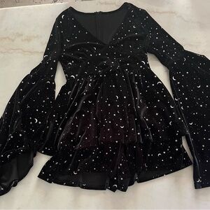 Cider Black Velvet Romper with Star Pattern